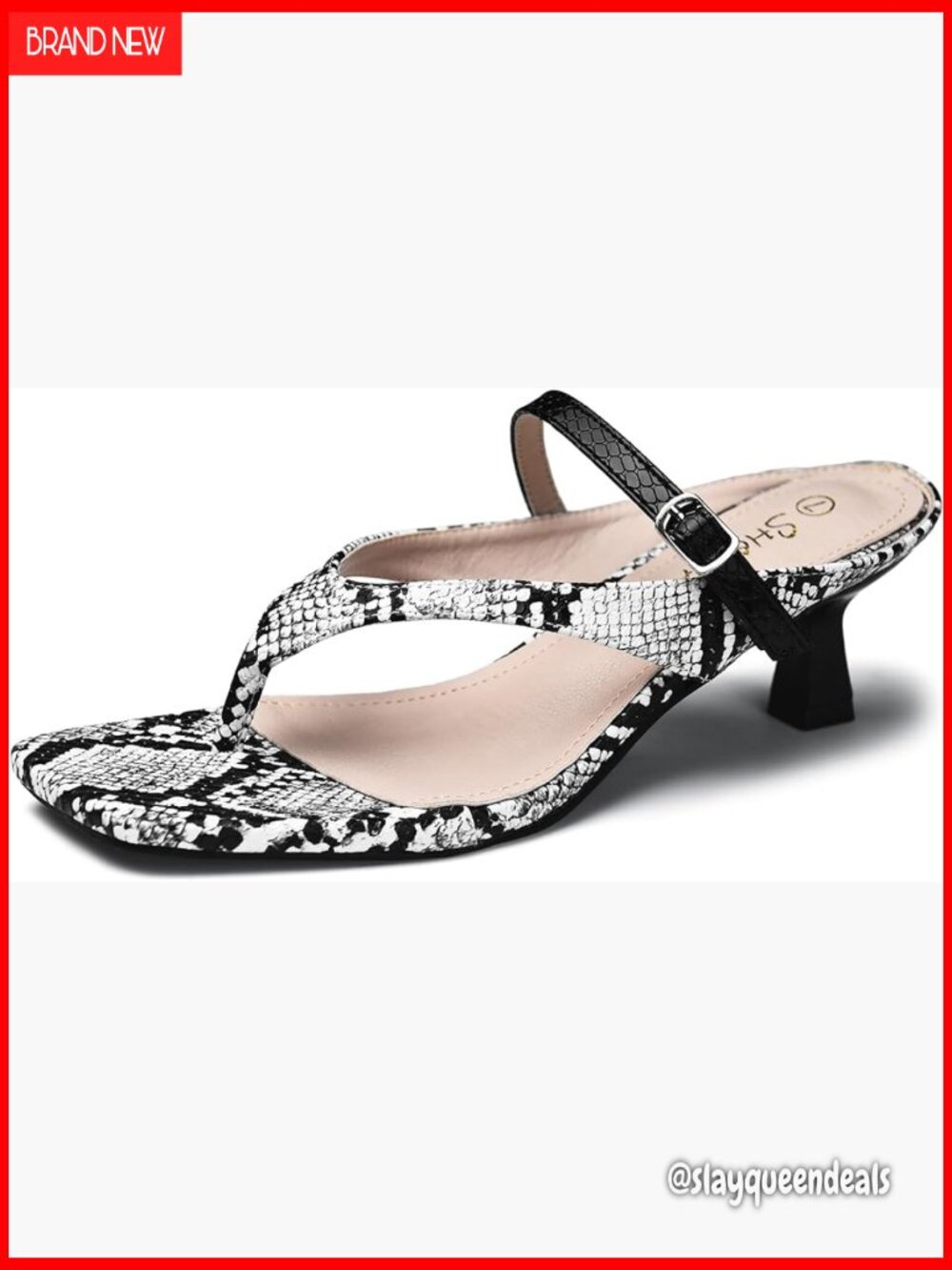 Kitten Heels Square Toe Thong Sandals Low Heel Snake Print Sandals